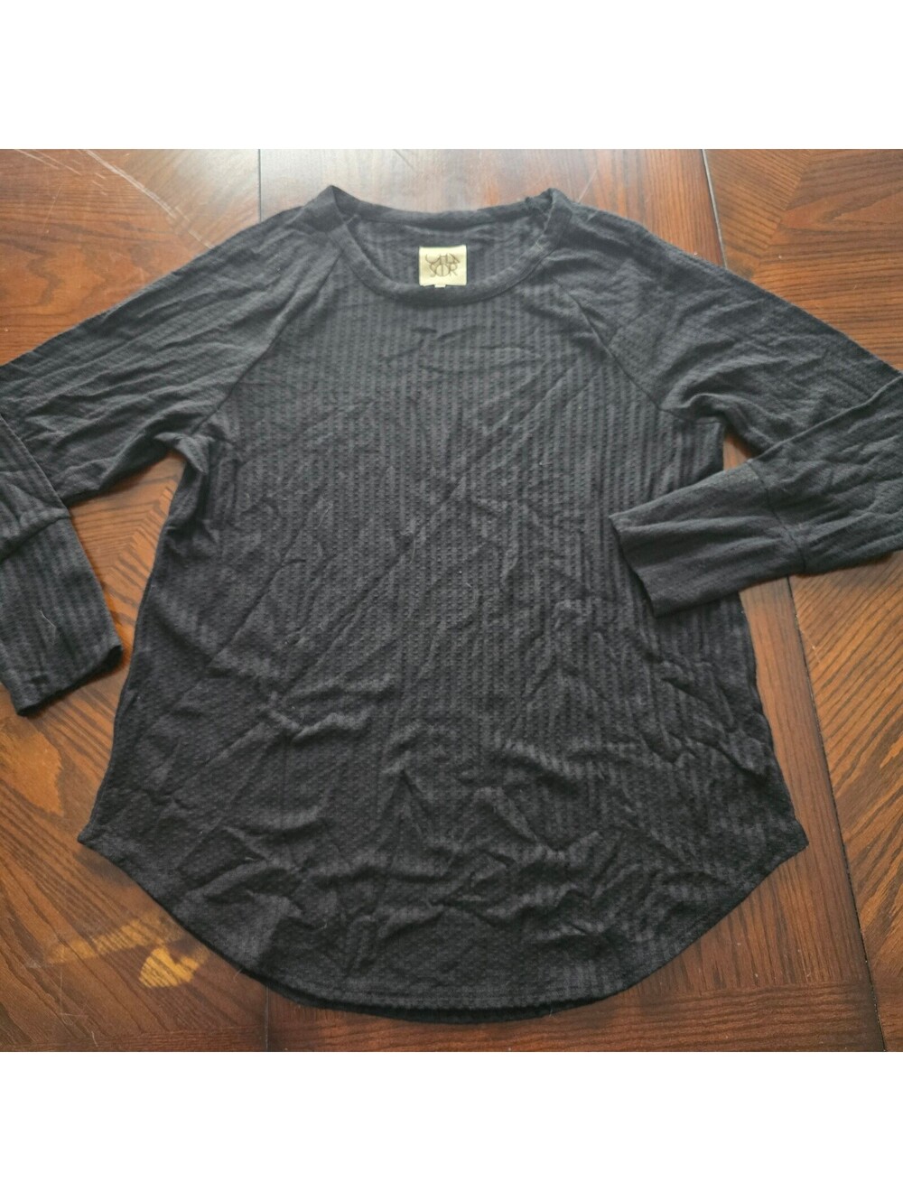 Chausor black textured long sleeve top XXL lightweight knit staple